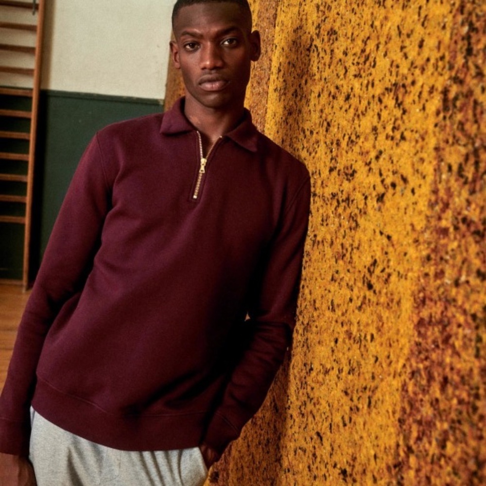 Octobre Editions Sezane Men’s Nichols Burgundy Exposed Quarter Zip Sweatshirt